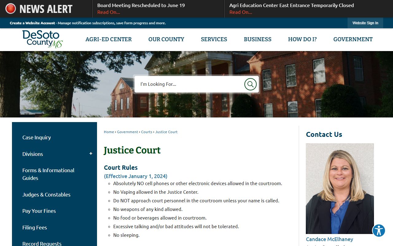DeSoto County Justice Court case access after arrest