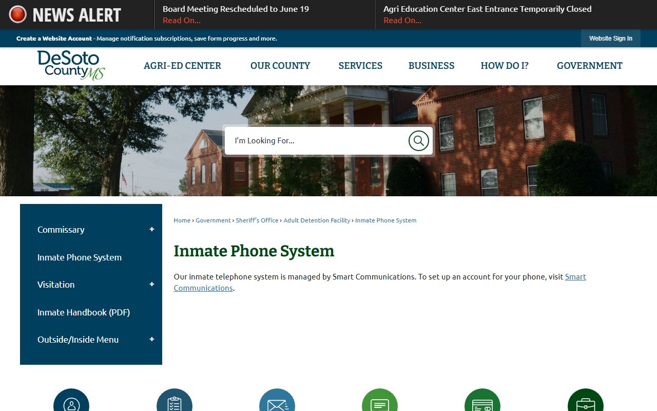 DeSoto County inmate records phone and video account page